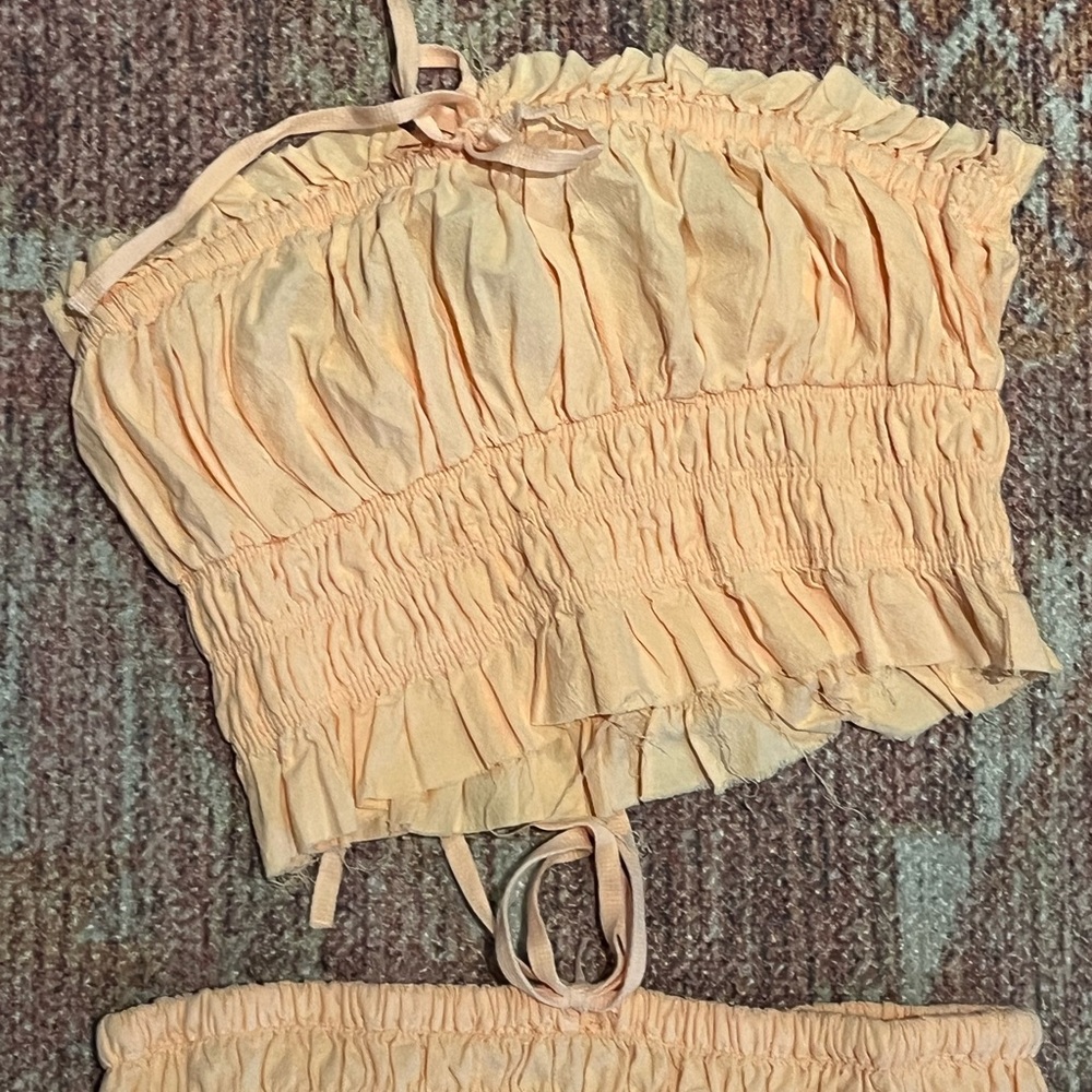 Free People Orange Ruched Top/Skirt Set - Picture 2 of 4